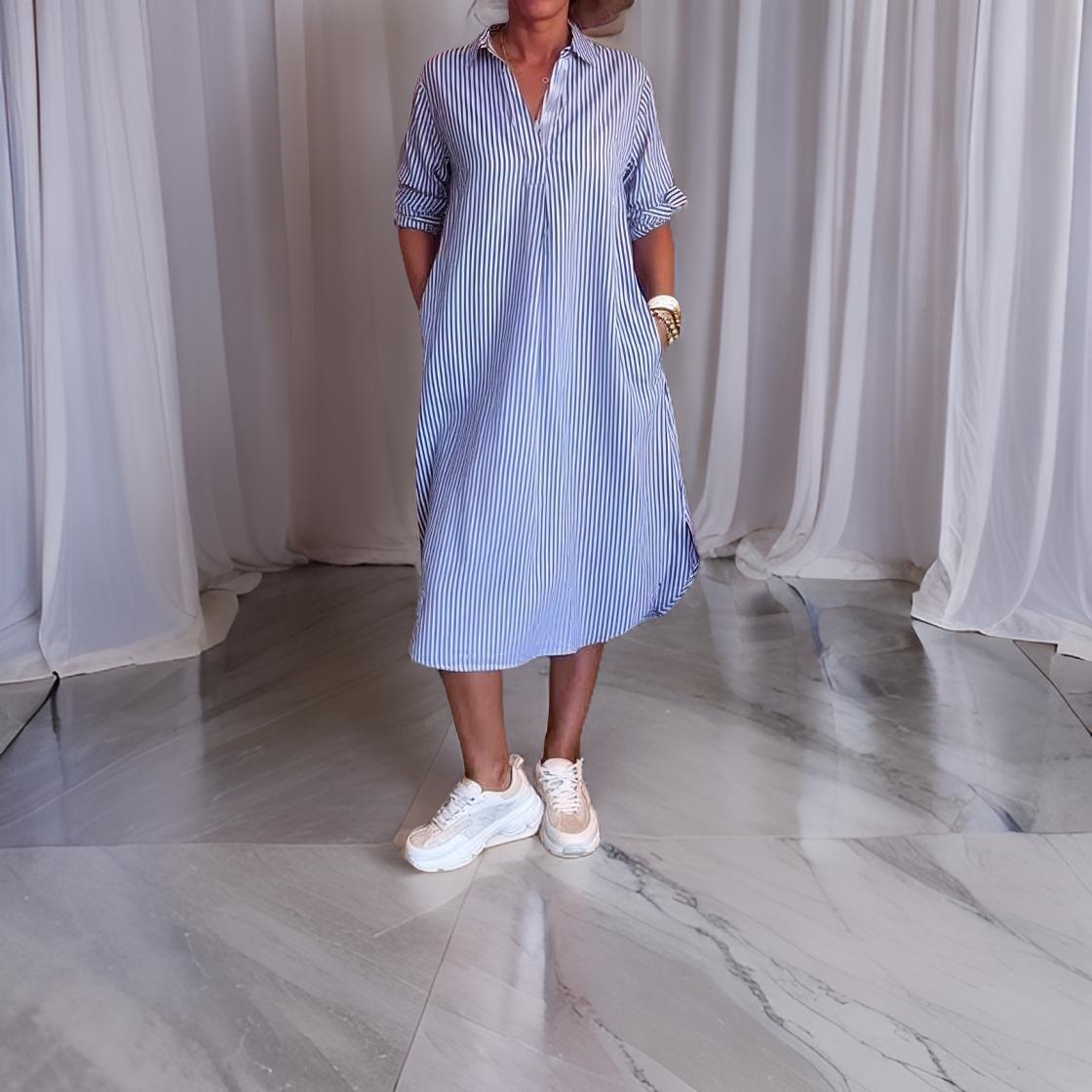 Eva & Blake™ | Striped Shirt Dress with Buttons