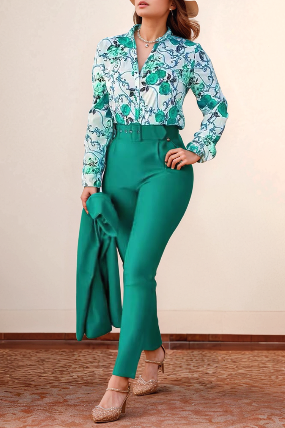 Eva & Blake™ | Floral Blouse & High-Waisted Trousers