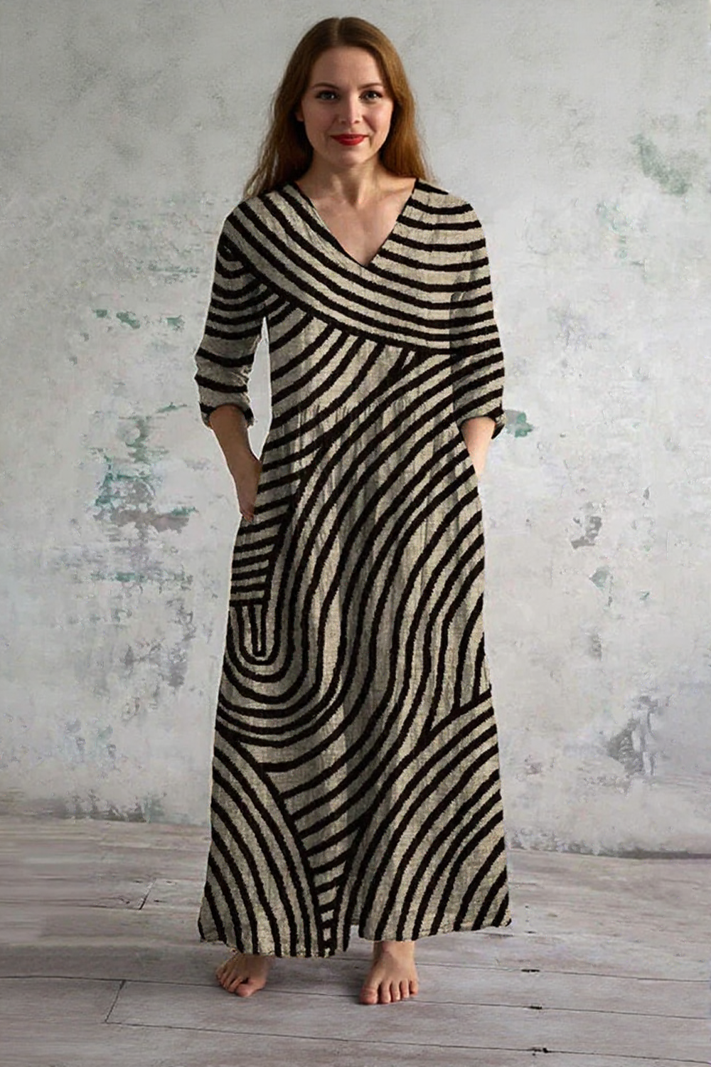 Eva & Blake™ | Striped Maxi Dress with V-Neck