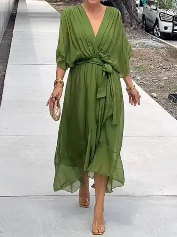 Eva & Blake™ | Midi dress in chiffon with wrap effect