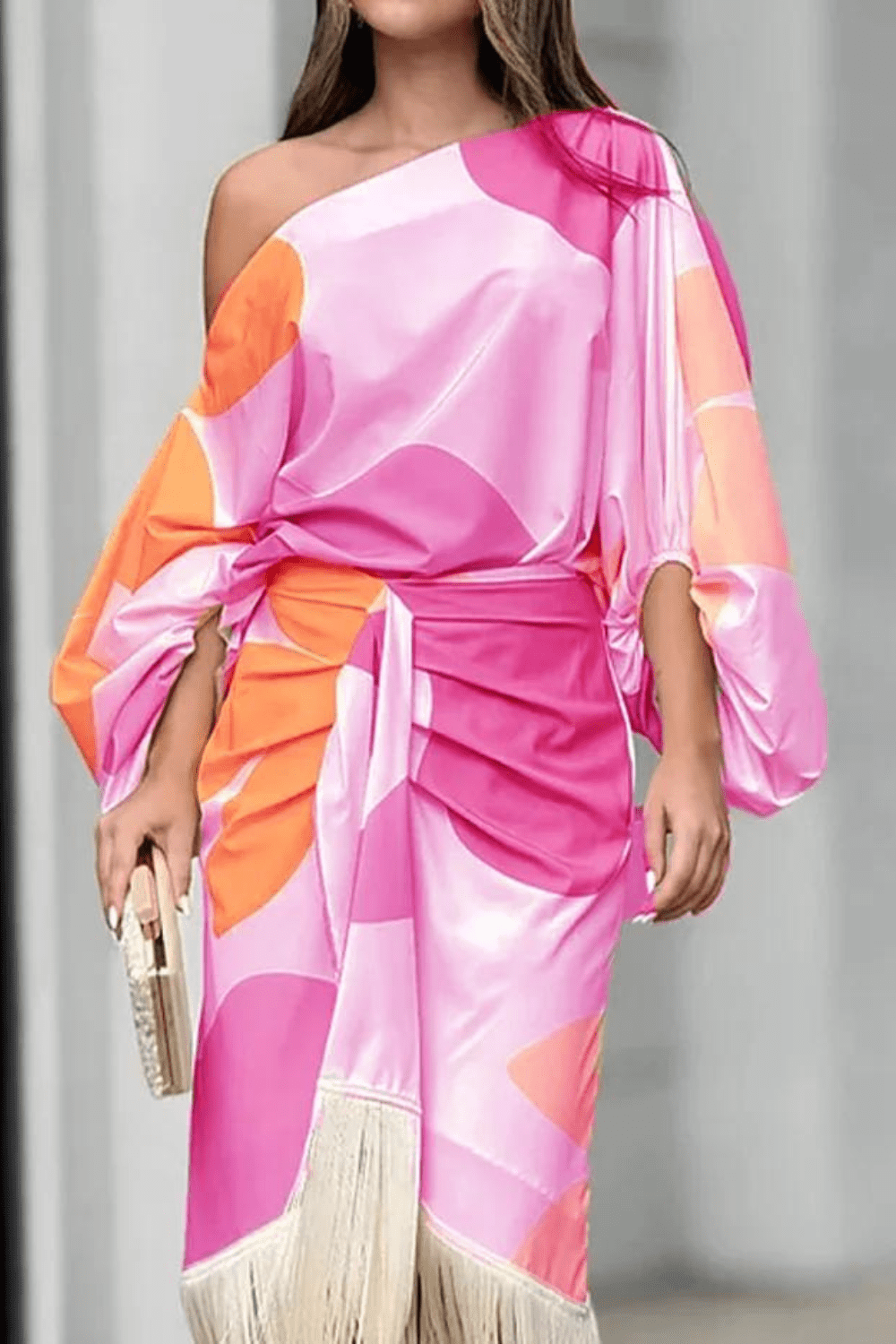 Eva & Blake™ | Satin Dress with Puff Sleeves