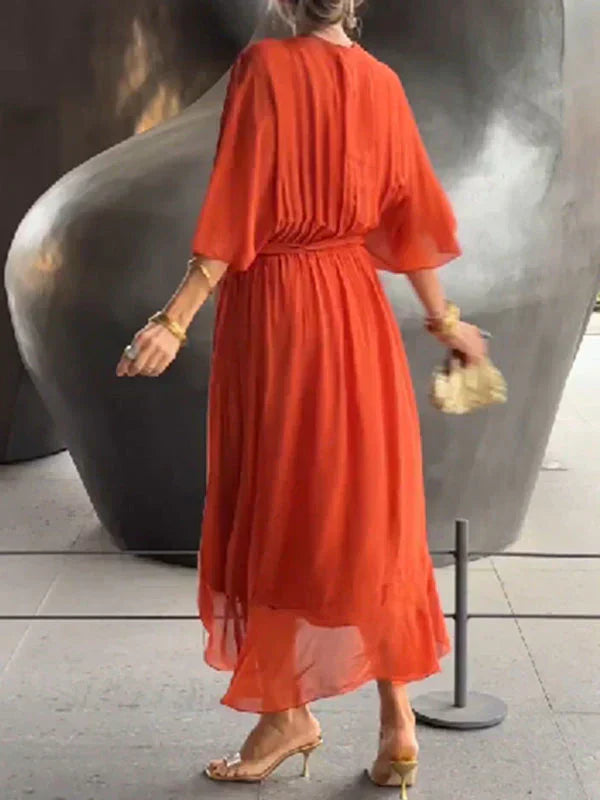 Eva & Blake™ | Midi dress in chiffon with wrap effect