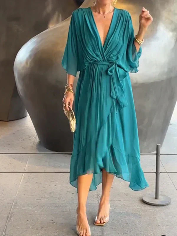 Eva & Blake™ | Midi dress in chiffon with wrap effect