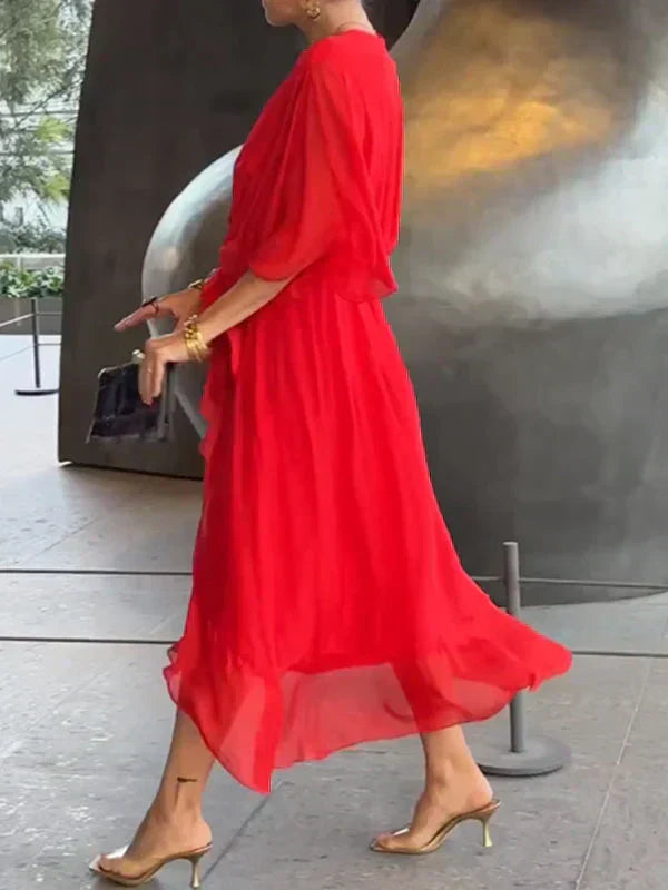 Eva & Blake™ | Midi dress in chiffon with wrap effect