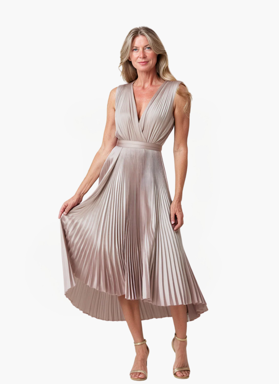 Eva & Blake™ | Midi Pleated Dress with Deep V-Neck