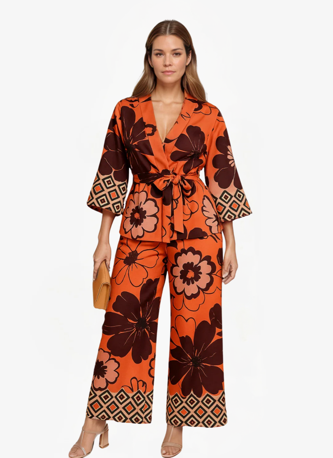 Eva & Blake™ | Kimono with Flowers & Wide Trousers