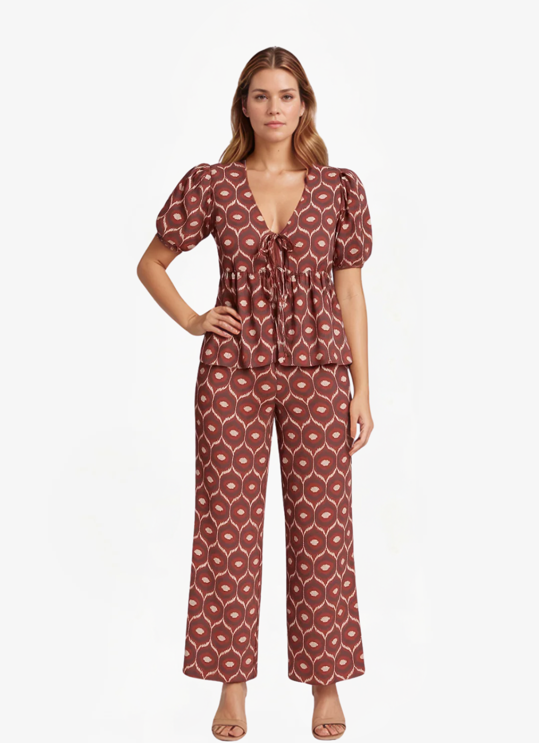 Eva & Blake™ | Set with Puff Sleeves and Tie Detail