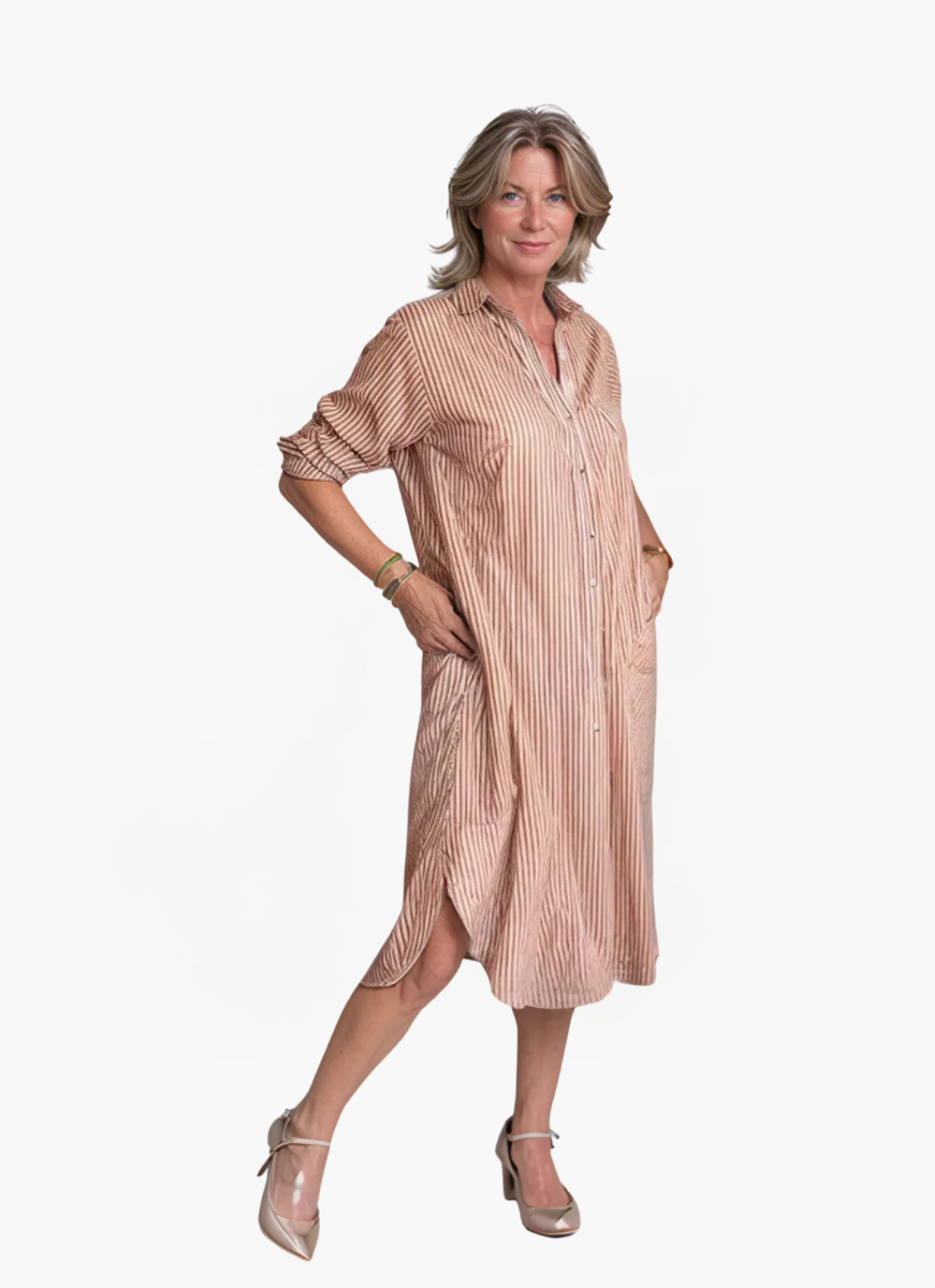 Eva & Blake™ | Striped Shirt Dress with Buttons