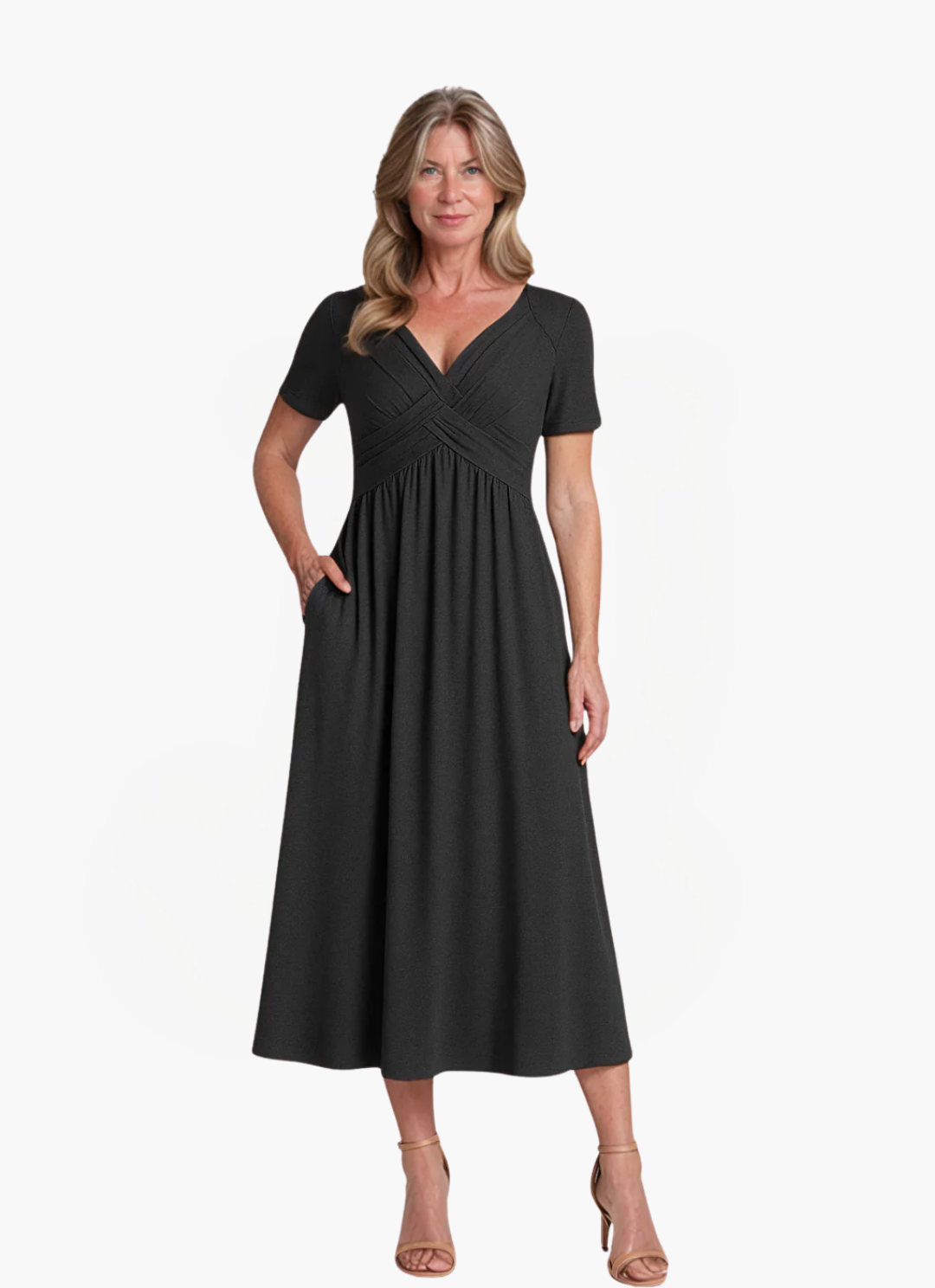 Eva & Blake™ | Midi Dress with Waist Seam and Pockets