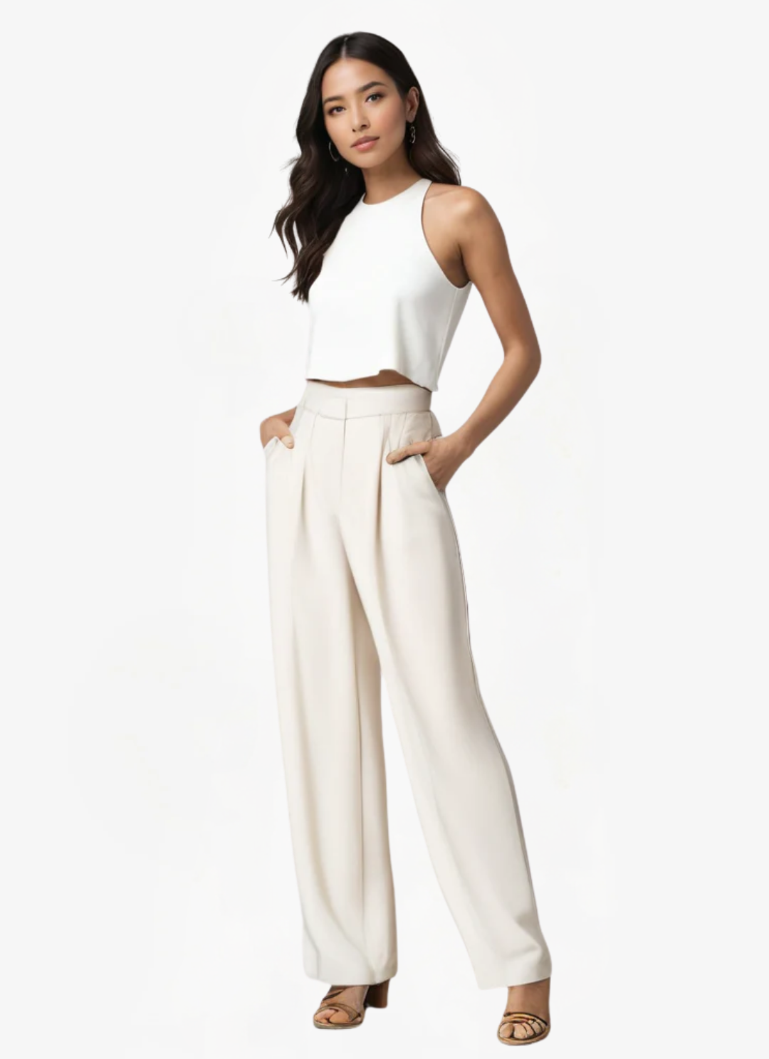 Eva & Blake™ | Elegant Ecru Wide Trousers