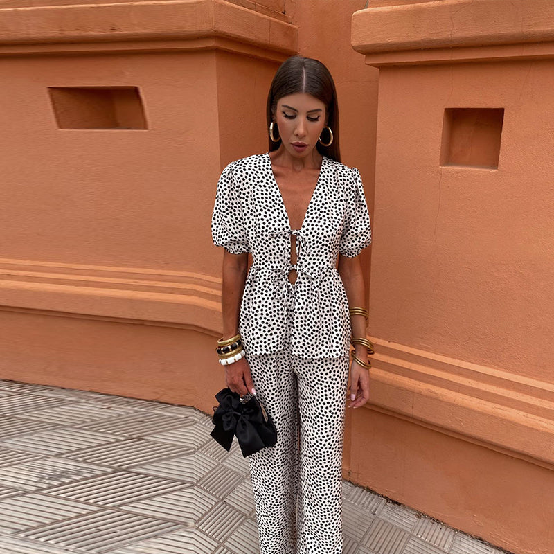 Eva & Blake™ | Set with Puff Sleeves and Tie Detail