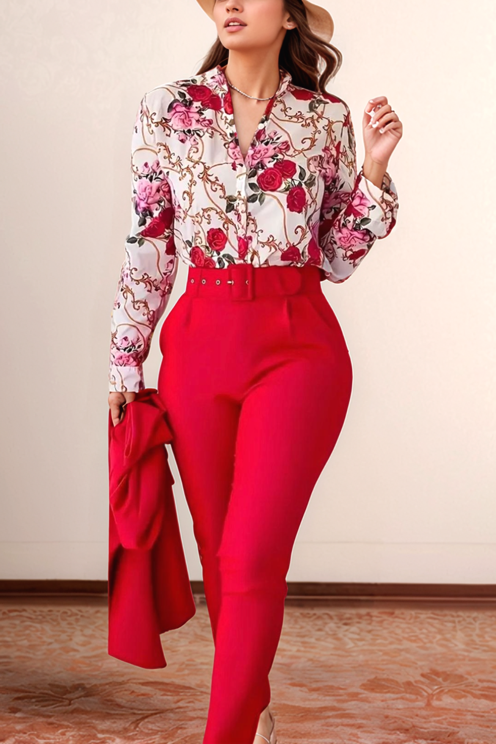 Eva & Blake™ | Floral Blouse & High-Waisted Trousers