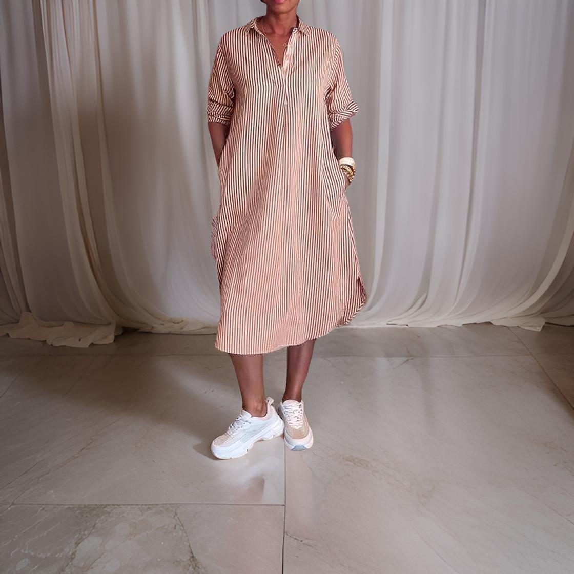 Eva & Blake™ | Striped Shirt Dress with Buttons