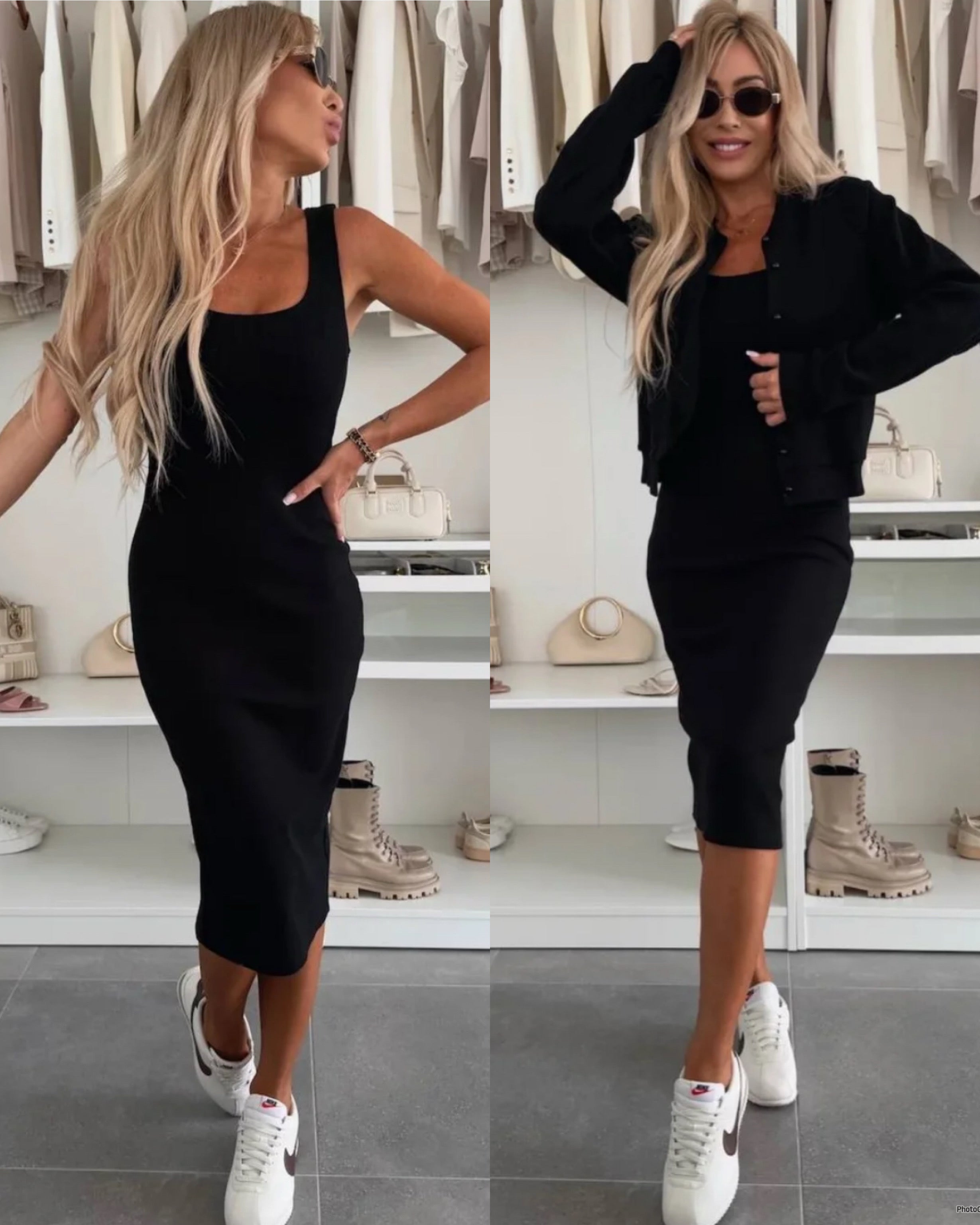 Eva & Blake™ | Midi dress in ribbed knit & bomber jacket set