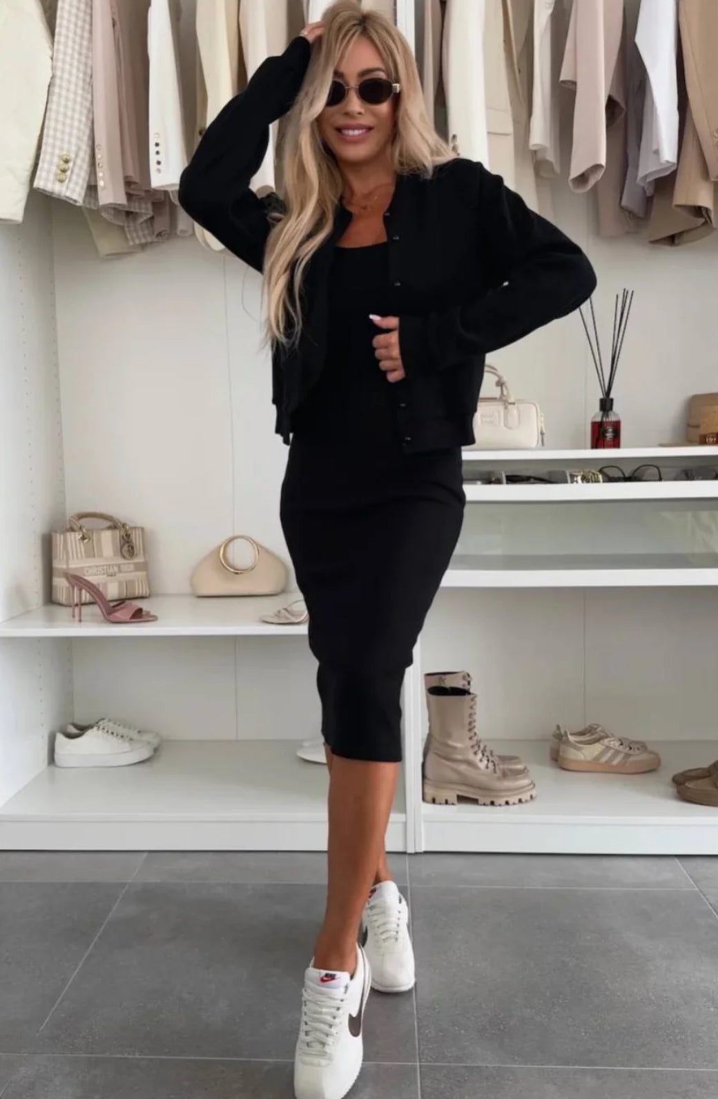 Eva & Blake™ | Midi dress in ribbed knit & bomber jacket set
