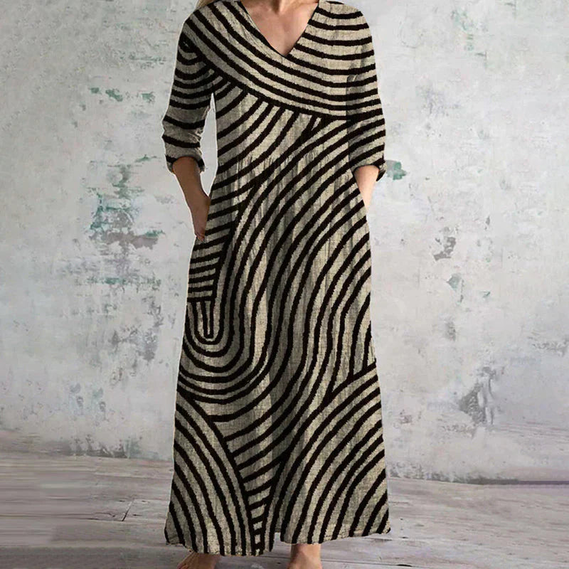 Eva & Blake™ | Striped Maxi Dress with V-Neck
