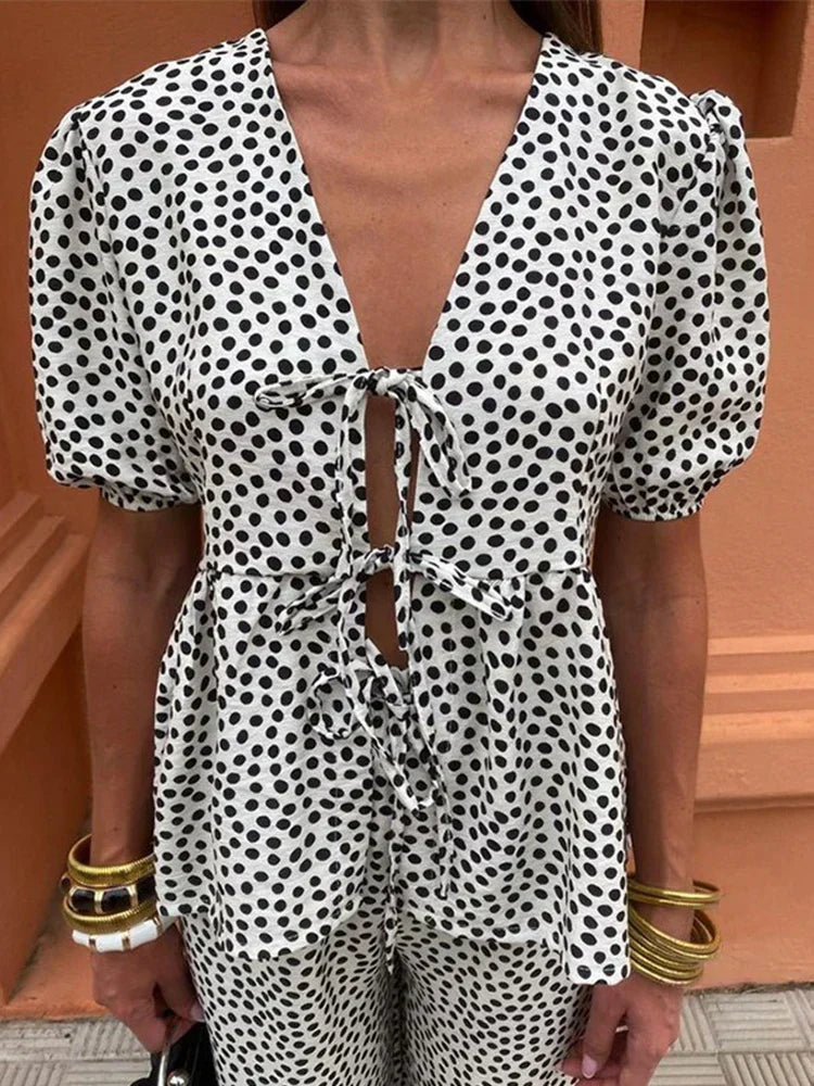 Eva & Blake™ | Set with Puff Sleeves and Tie Detail