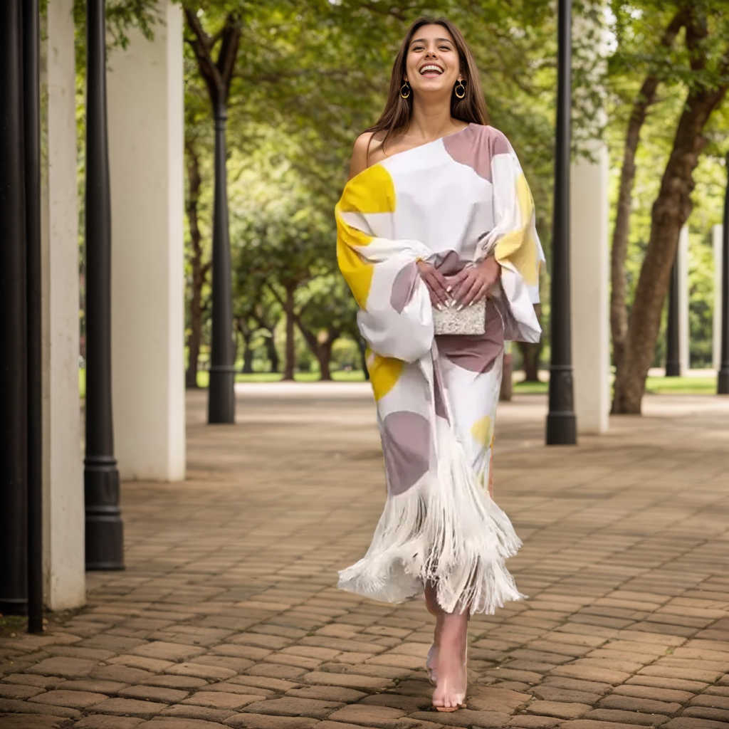 Eva & Blake™ | Satin Dress with Puff Sleeves