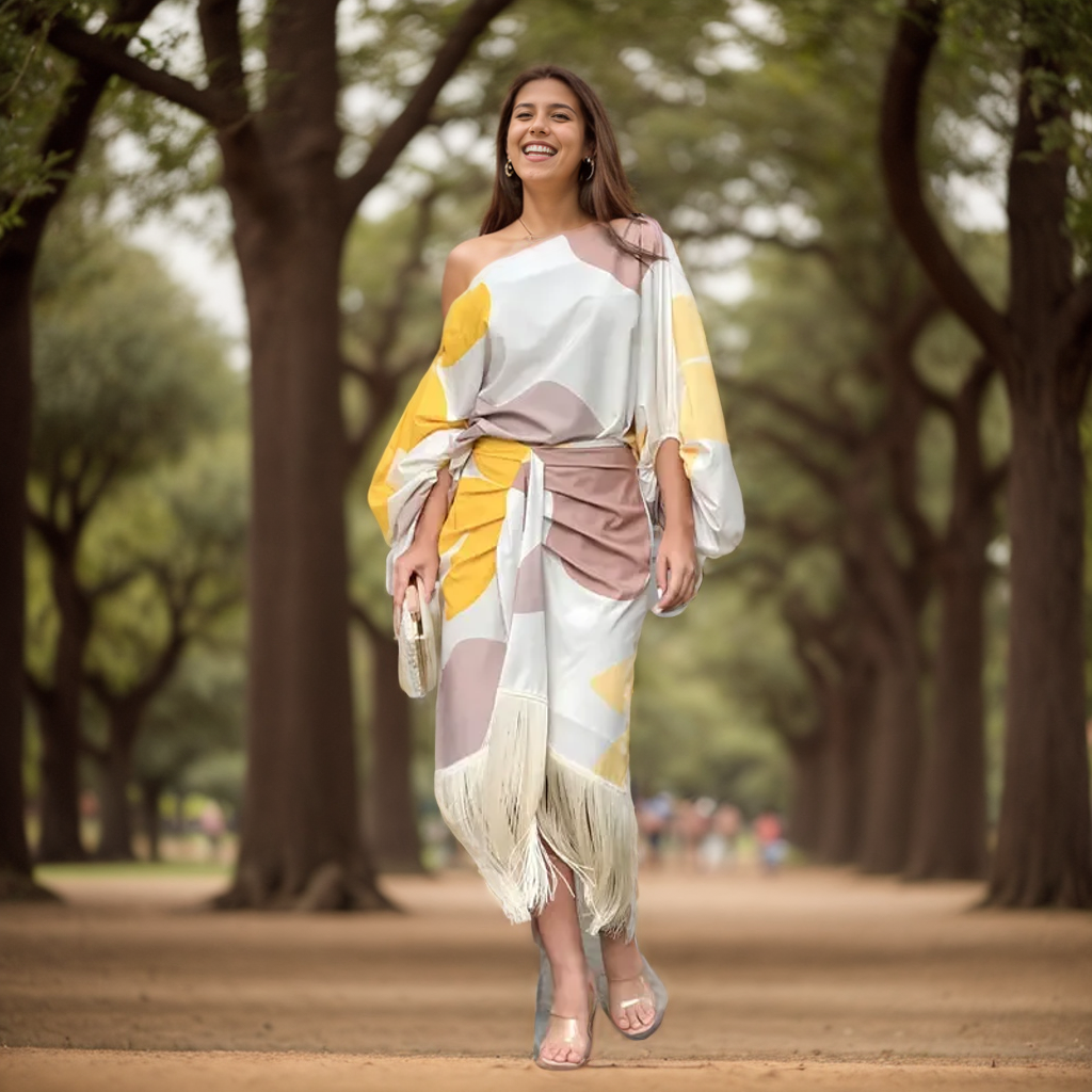 Eva & Blake™ | Satin Dress with Puff Sleeves