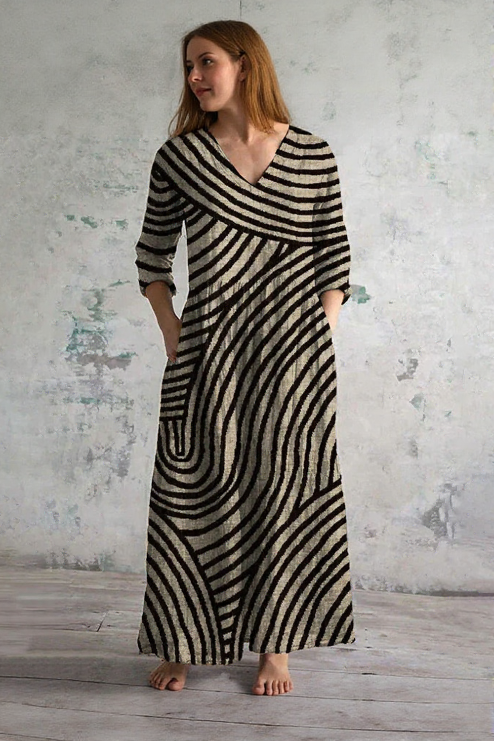 Eva & Blake™ | Striped Maxi Dress with V-Neck