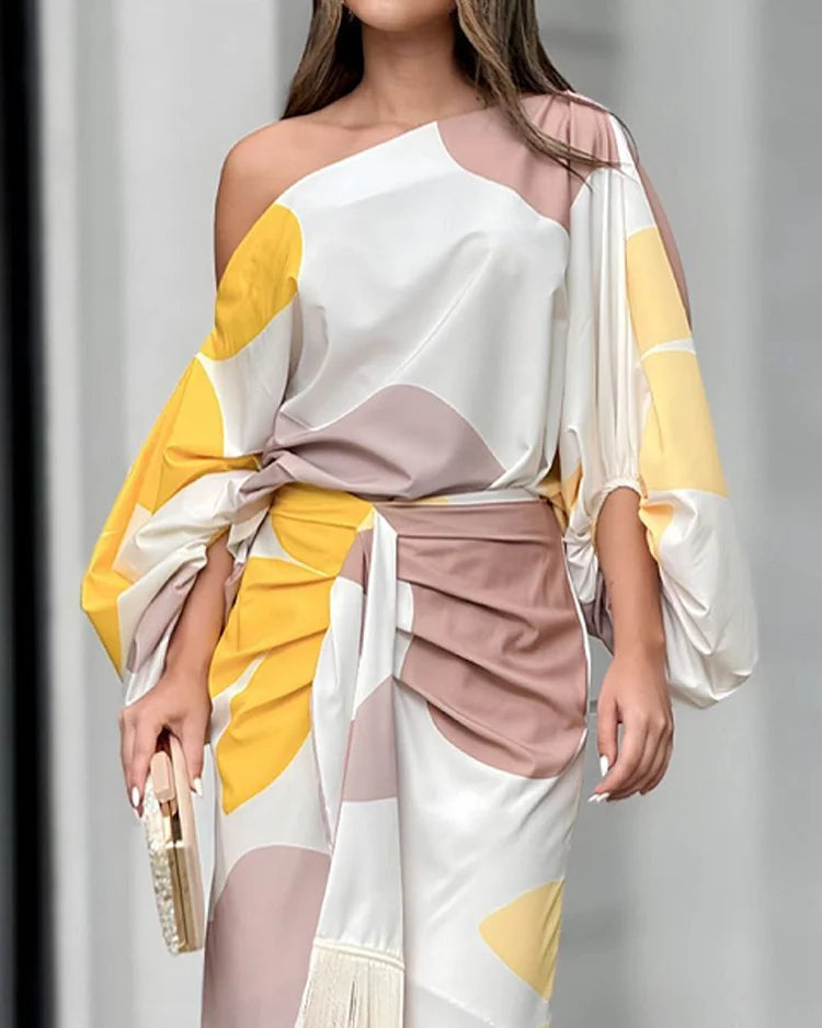 Eva & Blake™ | Satin Dress with Puff Sleeves