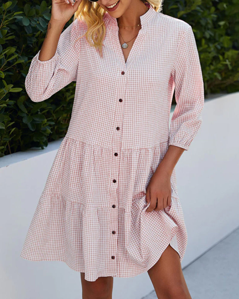 Eva & Blake™ | Checked Shirt Dress with Buttons