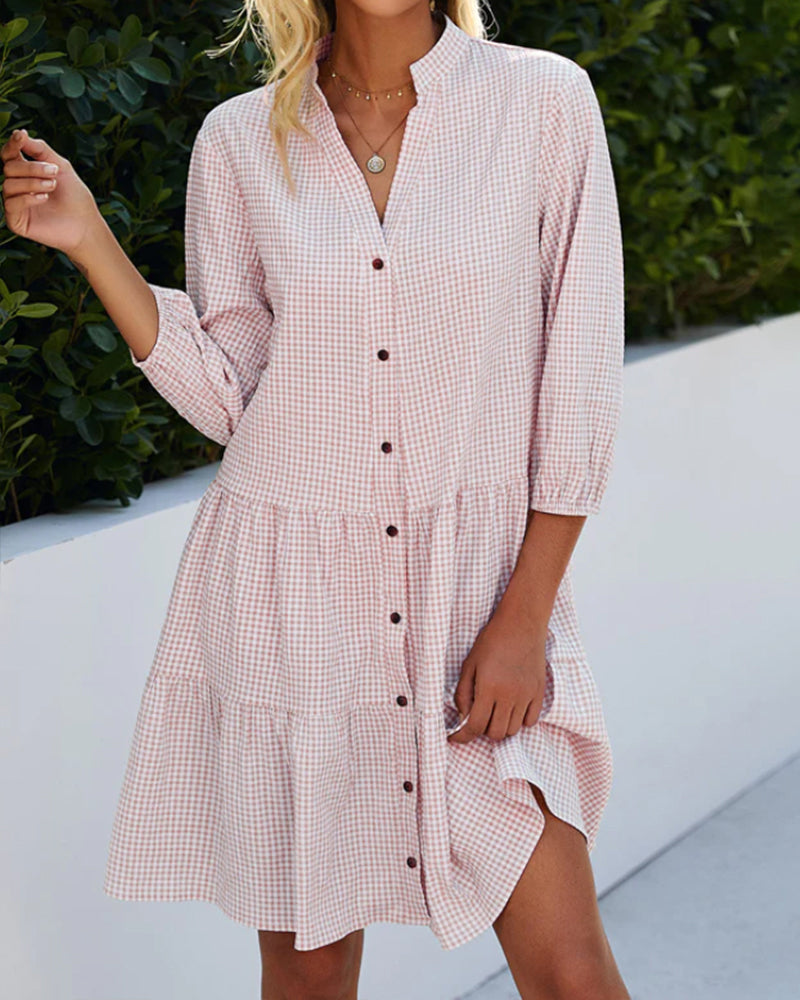 Eva & Blake™ | Checked Shirt Dress with Buttons