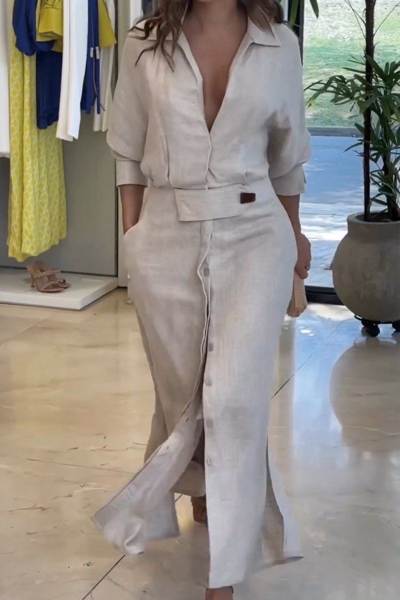 Eva & Blake™ | Maxi Dress in Linen with Buttons
