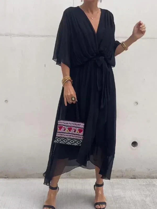 Eva & Blake™ | Midi dress in chiffon with wrap effect