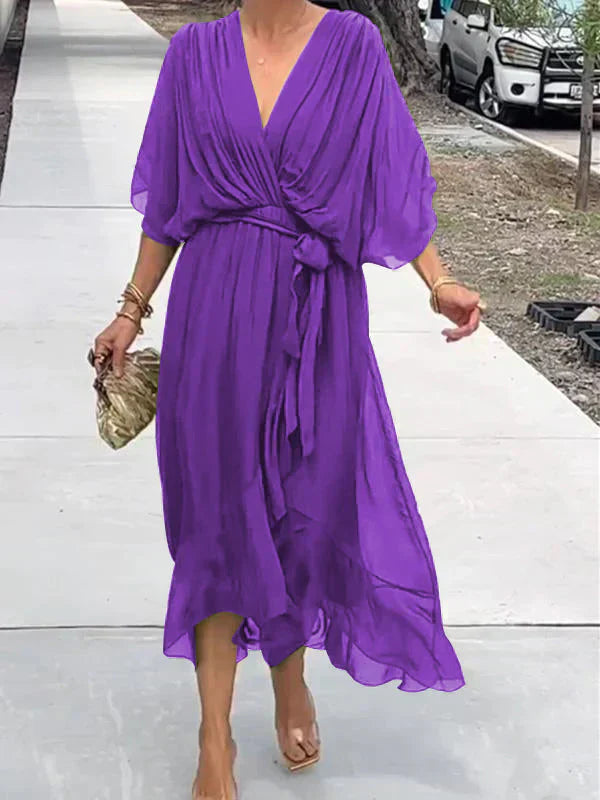 Eva & Blake™ | Midi dress in chiffon with wrap effect