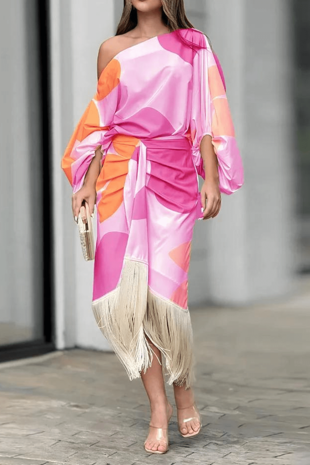 Eva & Blake™ | Satin Dress with Puff Sleeves