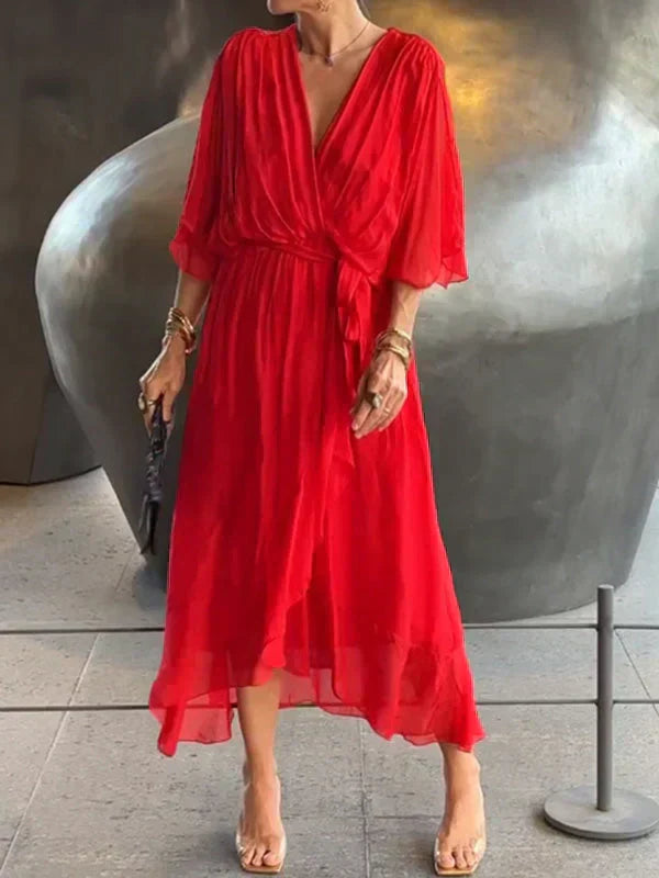 Eva & Blake™ | Midi dress in chiffon with wrap effect