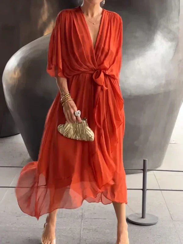 Eva & Blake™ | Midi dress in chiffon with wrap effect