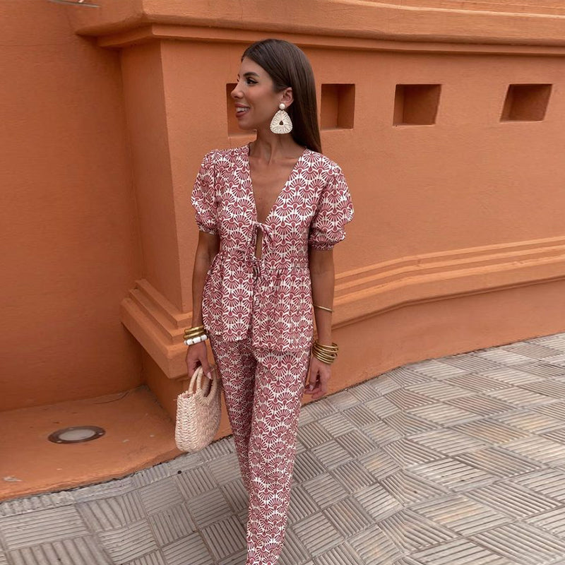 Eva & Blake™ | Set with Puff Sleeves and Tie Detail